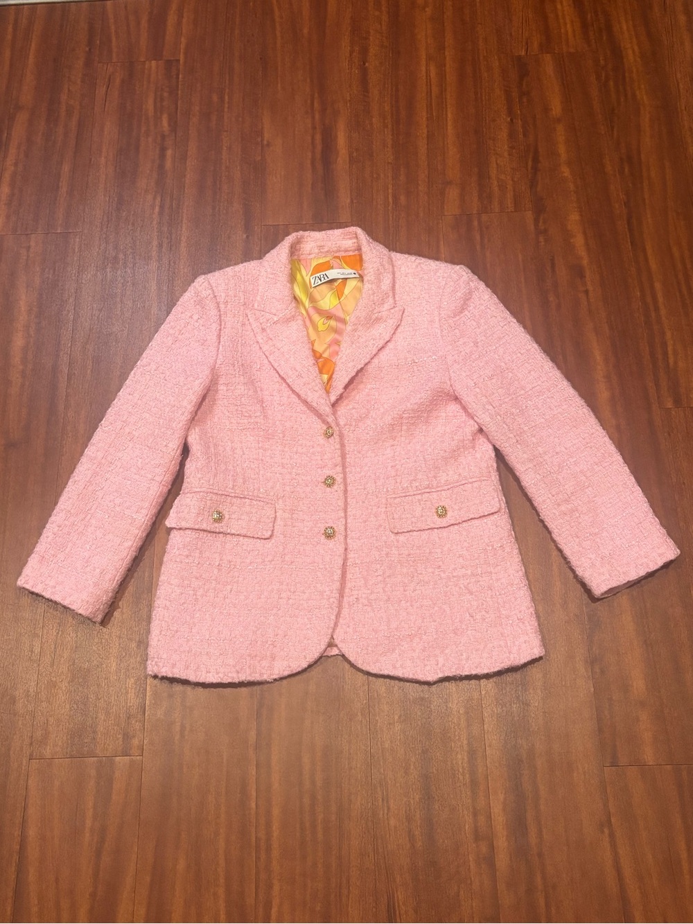 Zara Pink Boucle Blazer Jacket